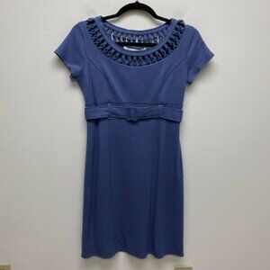 Susana Monaco Womens Blue Wool Crew Short Sleeve Belted Pullover Sheath Dress 6